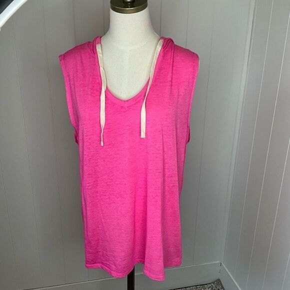 City Streets Womens Large Pullover Sleeveless Cotton Hoodie Pink Drawstring - Picture 1 of 10